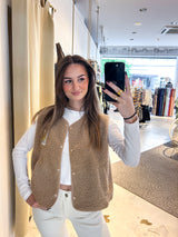 Kurze Teddy Weste mit Knopfleiste und Smiley Camel