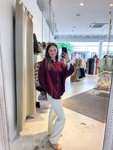 Kurze Waffle Bluse Weinrot