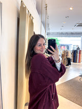 Kurze Waffle Bluse Weinrot