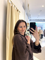 Kurze Waffle Bluse Braun