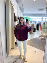 Kurze Waffle Bluse Weinrot