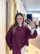 Kurze Waffle Bluse Weinrot