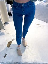 Long Mom Jeans Dunkelblau