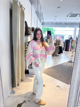 Kurze Oversized Strickjacke Gestreift Rosa