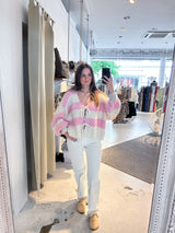 Kurze Oversized Strickjacke Gestreift Rosa