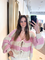 Kurze Oversized Strickjacke Gestreift Rosa