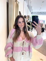 Kurze Oversized Strickjacke Gestreift Rosa