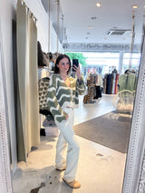 Kurze Oversized Strickjacke mit Wellenmuster Beige/Olive