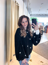 Oversized Strickpullover mit kleinen Herzen Schwarz/Weiß