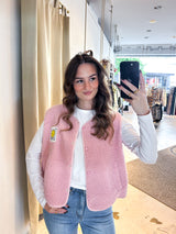 Kurze Teddy Weste mit Knopfleiste und Smiley Rosa