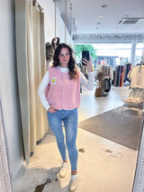 Kurze Teddy Weste mit Knopfleiste und Smiley Rosa