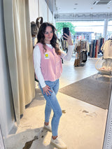 Kurze Teddy Weste mit Knopfleiste und Smiley Rosa