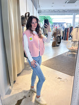 Kurze Teddy Weste mit Knopfleiste und Smiley Rosa