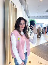 Kurze Teddy Weste mit Knopfleiste und Smiley Rosa