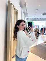 Oversized Strickpullover mit kleinen Herzen Beige/Pink