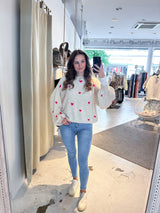 Oversized Strickpullover mit kleinen Herzen Beige/Pink