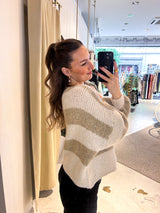 Kurze Oversized Strickjacke Gestreift Taupe