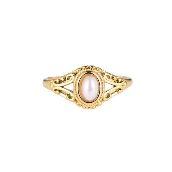 Vintage Pearl Edelstahl Ring Gold