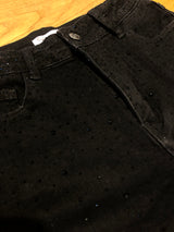 Wide Leg Jeans mit Steinchen Schwarz