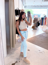 Cropped Rib Top Beige