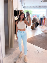 Cropped Rib Top Beige