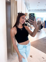 Cropped Rib Top Schwarz