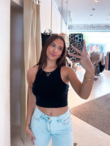 Cropped Rib Top Schwarz