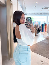 Geraffte Bluse mit lockeren Ärmeln Weiß