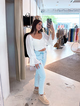 Geraffte Bluse mit lockeren Ärmeln Weiß