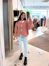 Kurze Oversized Strickjacke mit Schleifen Apricot