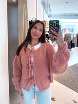 Kurze Oversized Strickjacke mit Schleifen Apricot