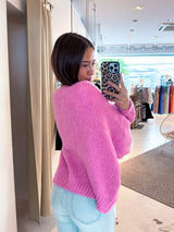 Kurze Oversized Strickjacke mit Schleifen Pink