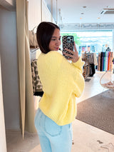 Kurze Oversized Strickjacke mit Schleifen Gelb