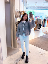 Kurze Oversized Strickjacke mit Schleifen Dunkelgrau