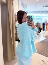 Kurze Oversized Strickjacke Hellblau