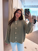 Kurze Oversized Strickjacke Olive