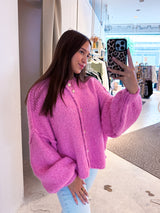 Kurze Oversized Strickjacke Pink