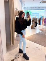 Luna Logo Oversized Cropped Hoodie Black White