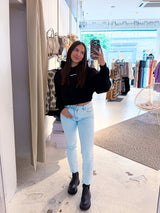 Luna Logo Oversized Cropped Hoodie Black White