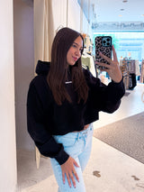 Luna Logo Oversized Cropped Hoodie Black White