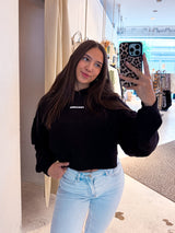 Luna Logo Oversized Cropped Hoodie Black White