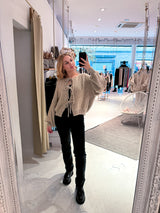 Kurze Oversized Strickjacke mit Schleifen Taupe