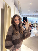 Strickpullover Gestreift mit Rüschen Hellbraun/Braun