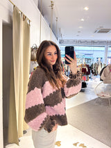 Strickpullover Gestreift mit Rüschen Hellbraun/Pink