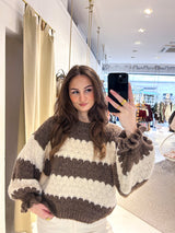 Strickpullover Gestreift mit Rüschen Braun