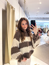 Strickpullover Gestreift mit Rüschen Braun