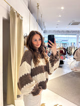 Strickpullover Gestreift mit Rüschen Braun