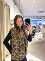 Steppweste mit Leomuster Camel