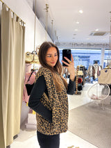 Steppweste mit Leomuster Camel