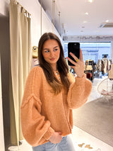 Kurze Oversized Strickjacke Apricot